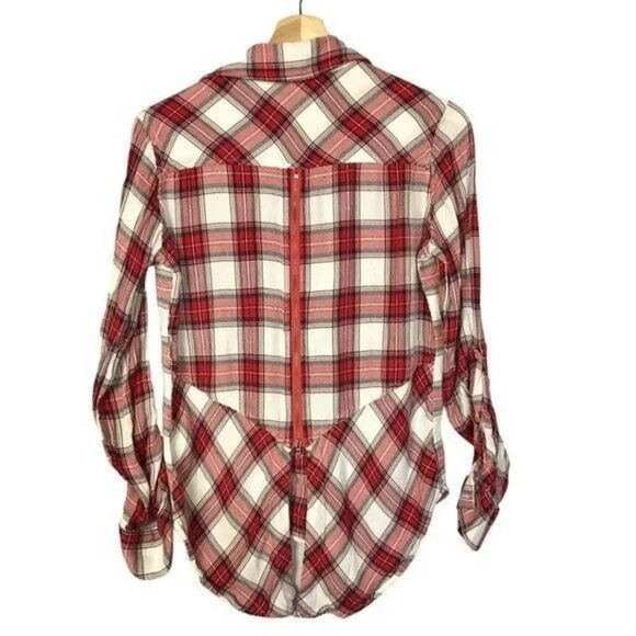 Sam Edelman Red & White Plaid Back Zip Long Sleeve Button Down XS - Picture 3 of 4